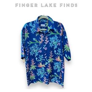 Men’s 100% Silk Blue Hawaiian Shirt, L